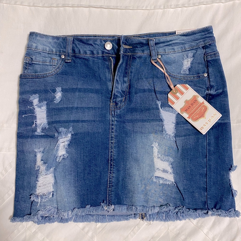 Wax Jean Distressed Denim Mini Skirt